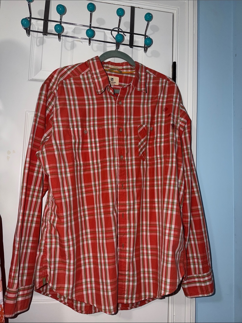Men's Orange Plaid Long‑Sleeve Button‑Down Shirt by Life Khaki